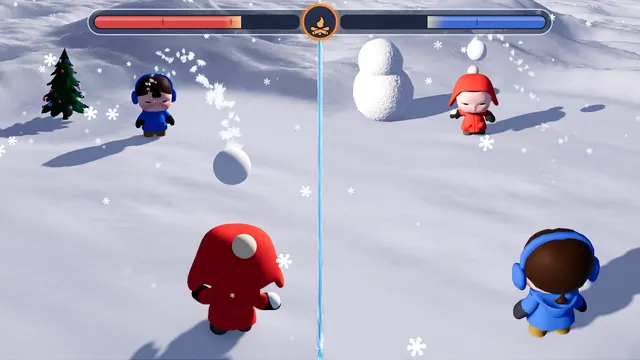 Local splitscreen: two players face off in the snow